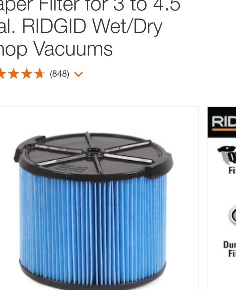 RIDGID 3-Layer Fine Dust Pleated Paper Filter for 3 to 4.5 Gal. Wet/Dry